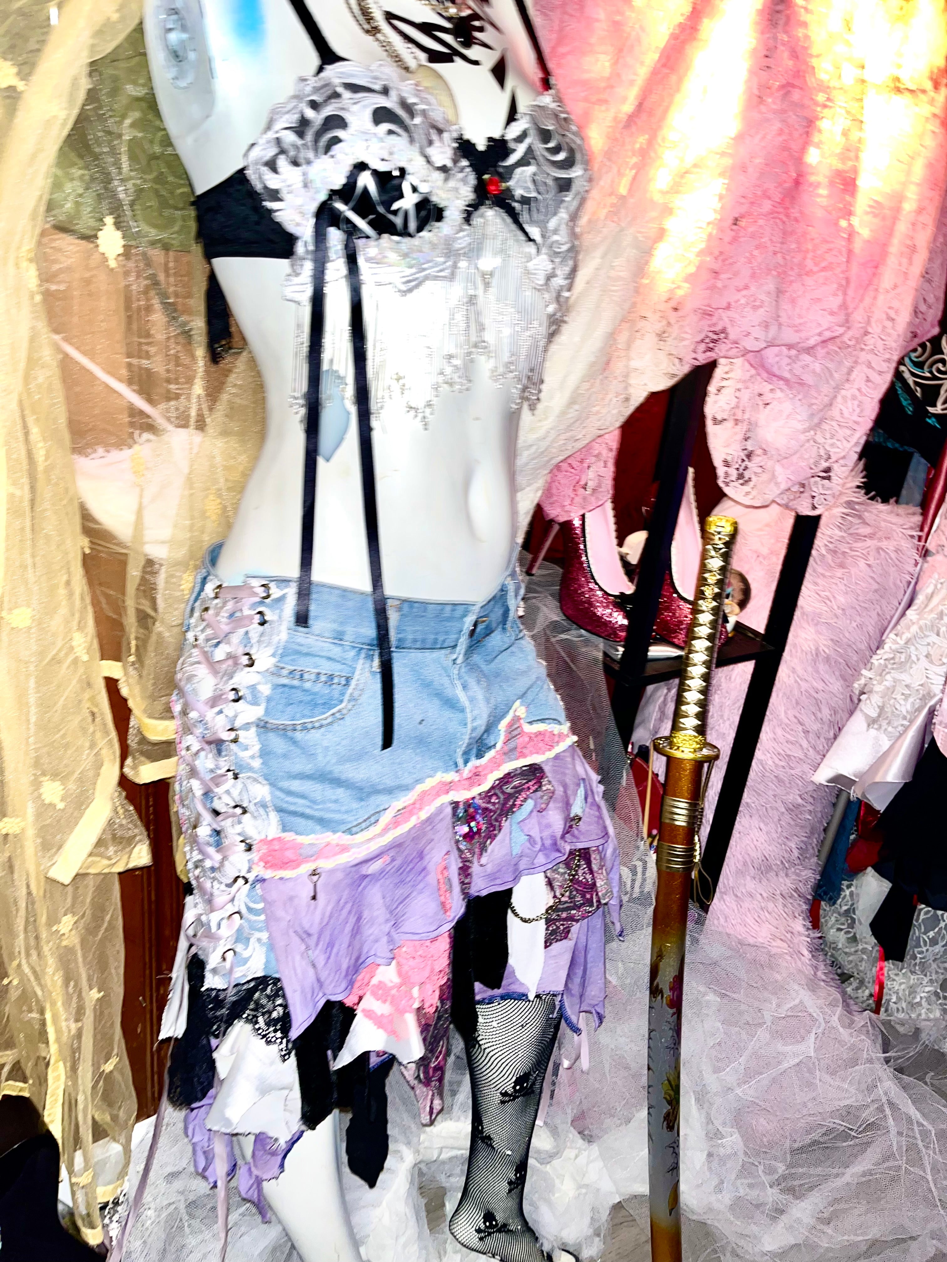 ⋆｡°✩ Pixxxi Lace-up Denim Skirt ♡⋆｡