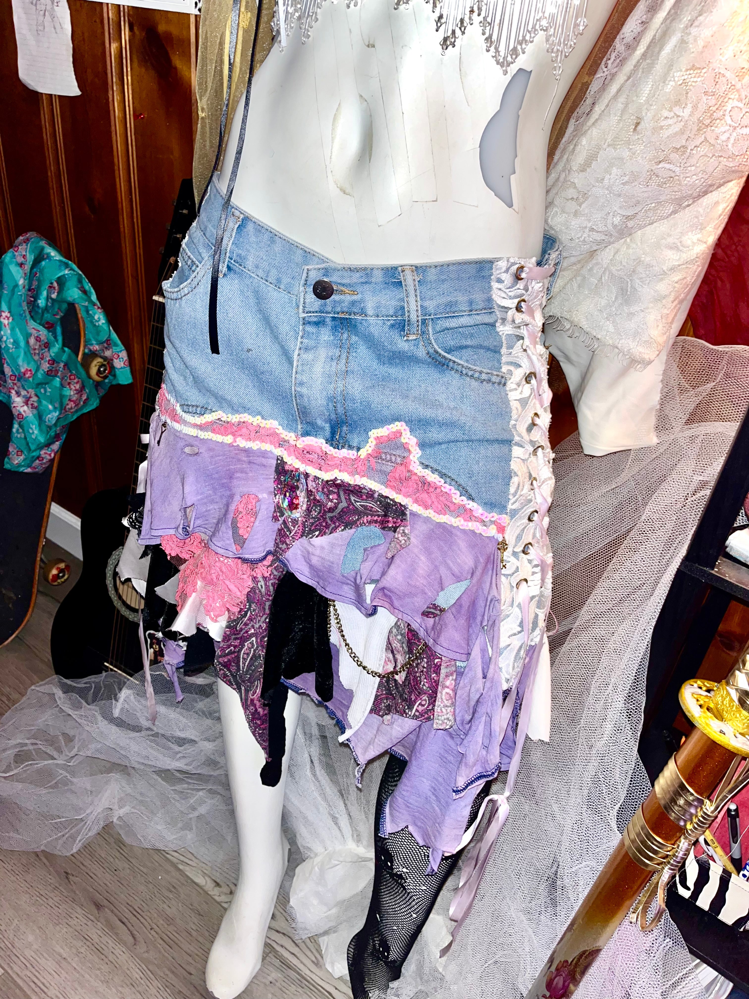 ⋆｡°✩ Pixxxi Lace-up Denim Skirt ♡⋆｡