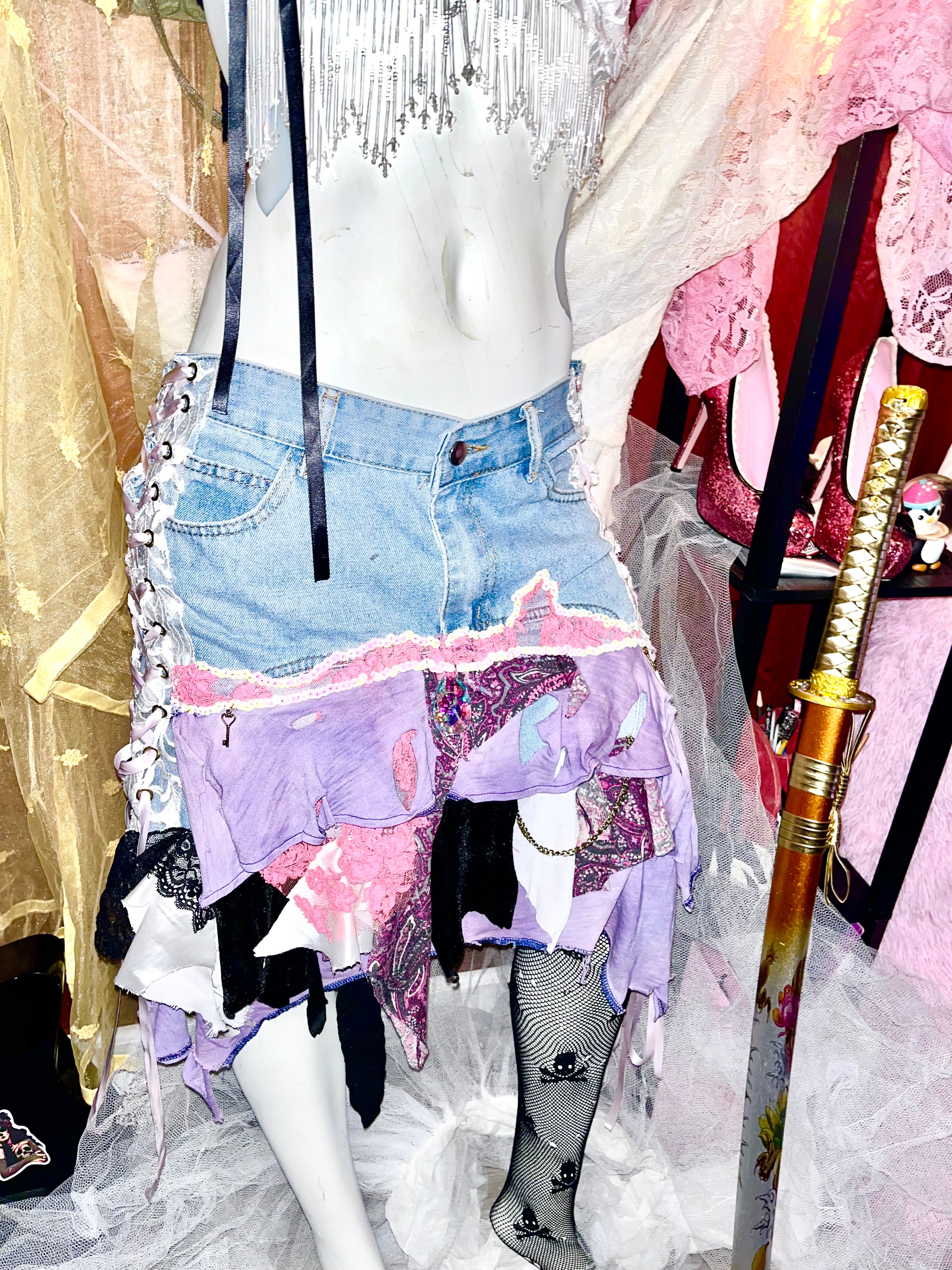 ⋆｡°✩ Pixxxi Lace-up Denim Skirt ♡⋆｡